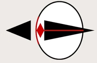 Diagram illustrating light passing through a lens into an eye-shaped outline and focusing on the retina.